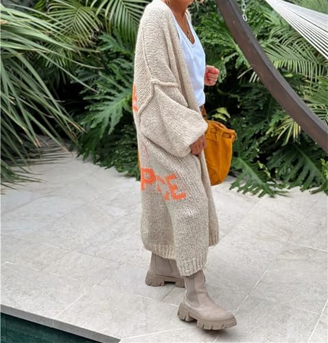 ONDIAN Knitted Cardigan Women Striped Patchwork 2024 Loose Long Outerwear Sweater Coat Soft Cover Up Fashion Streetwear4