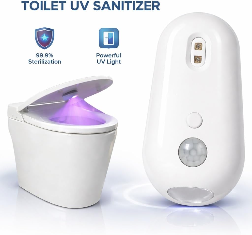 Self Cleaning UV Toilet Sanitizer and Night Light, Motion-Activated,USB Rechargeable,Smart Easy Tool-Free Installation forRestroom, Washing Machine, Cabinet(2 Pcs)