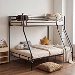 Panana Triple Bunk Bed 3FT Single 4FT6 Double Metal Bed Frame with Ladder & Safety Guardrail for Kids, Teens & Adults (Black)