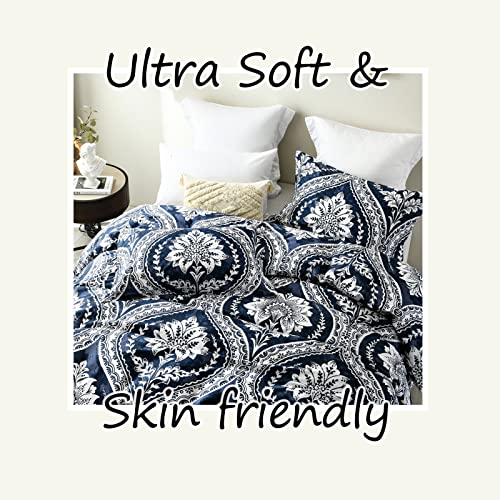 Bedduvit Navy Duvet Cover King Size - Navy Blue Damask King Duvet Cover Set,Breathable Minimalism Damask Patterned Duvet Cover King Sets With 2 Pillow Shams #TOP3