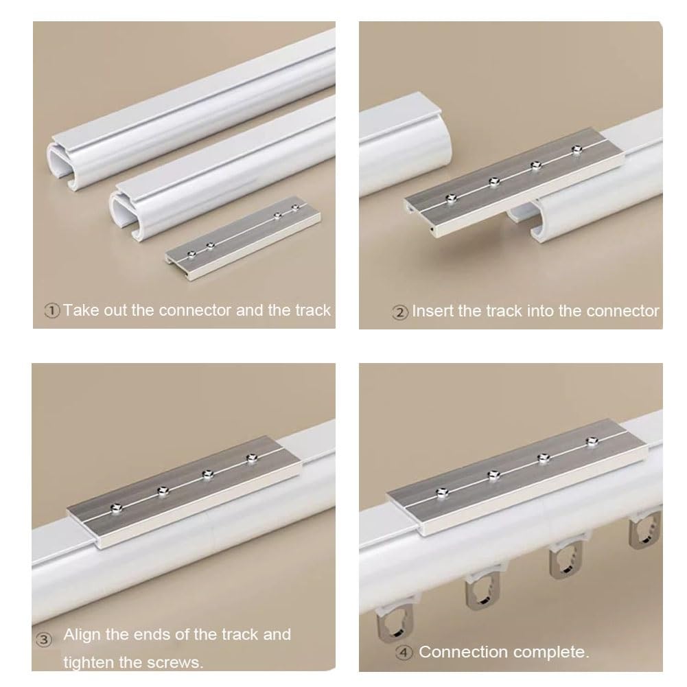 Tringle à Rideaux avec Embouts Ronds, Tringle à Rideau avec Supports, Rail De Rideau Pour Bureau, les salons, les espaces(Blanc,1.90 m (6.2 ft))