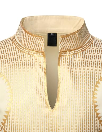 ZEROYAA Men's Africa Suit Long Sleeve Bronzing Print Shirt and Pants Outfit Traditional 2 Piece Set3