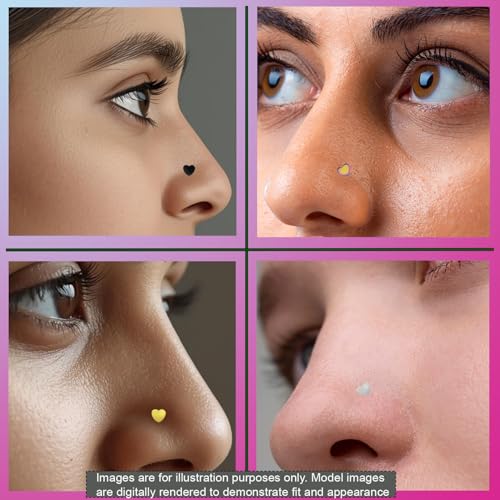Image of AZTAZ Titanium G23 Internally Threaded Heart Nose or Lip Labret or Earring - High Polish 16G for Ear, Helix, Tragus. Hypoallergenic 4 mm Flat Back Base, 7-10 mm Length
