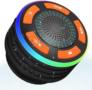ssouwao Bluetooth Speakers, Shower Speaker, LED Colorful Lights, FM Radio, Suction Cups, IPX7 Waterproof Protable Speaker for Home Pool Travel Party Outdoor