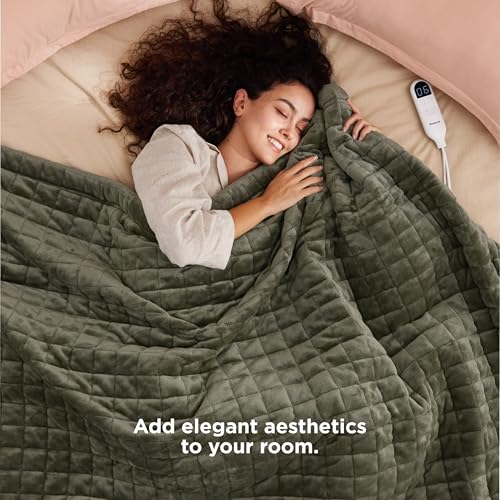Image of Bedsure Electric Blanket Full Size - Quilted Heated Blanket Full, Soft Flannel Thick Heating Blanket with 10 Time Settings & 6 Heat Settings, Warm Gifts for Women Men (72x84 inches, Olive Green)