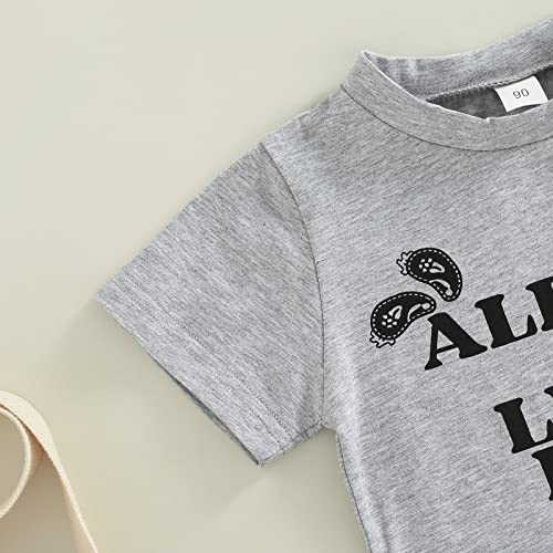 2Pcs Toddler Baby Girl Clothes Letter Print Short Sleeve T-Shirt Top Bell-Bottom Pants Western Cowgirl Outfit Set4