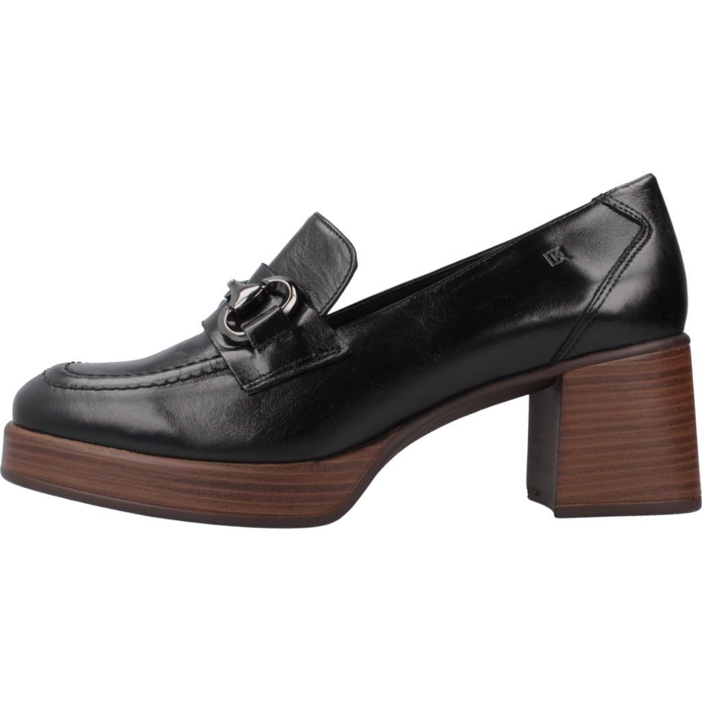 Dorking - Zapato mocasín con tacón Ancho de 7cm,Plataforma de 2cm, de Piel,Adorno Cadena,Negro, para: Mujer