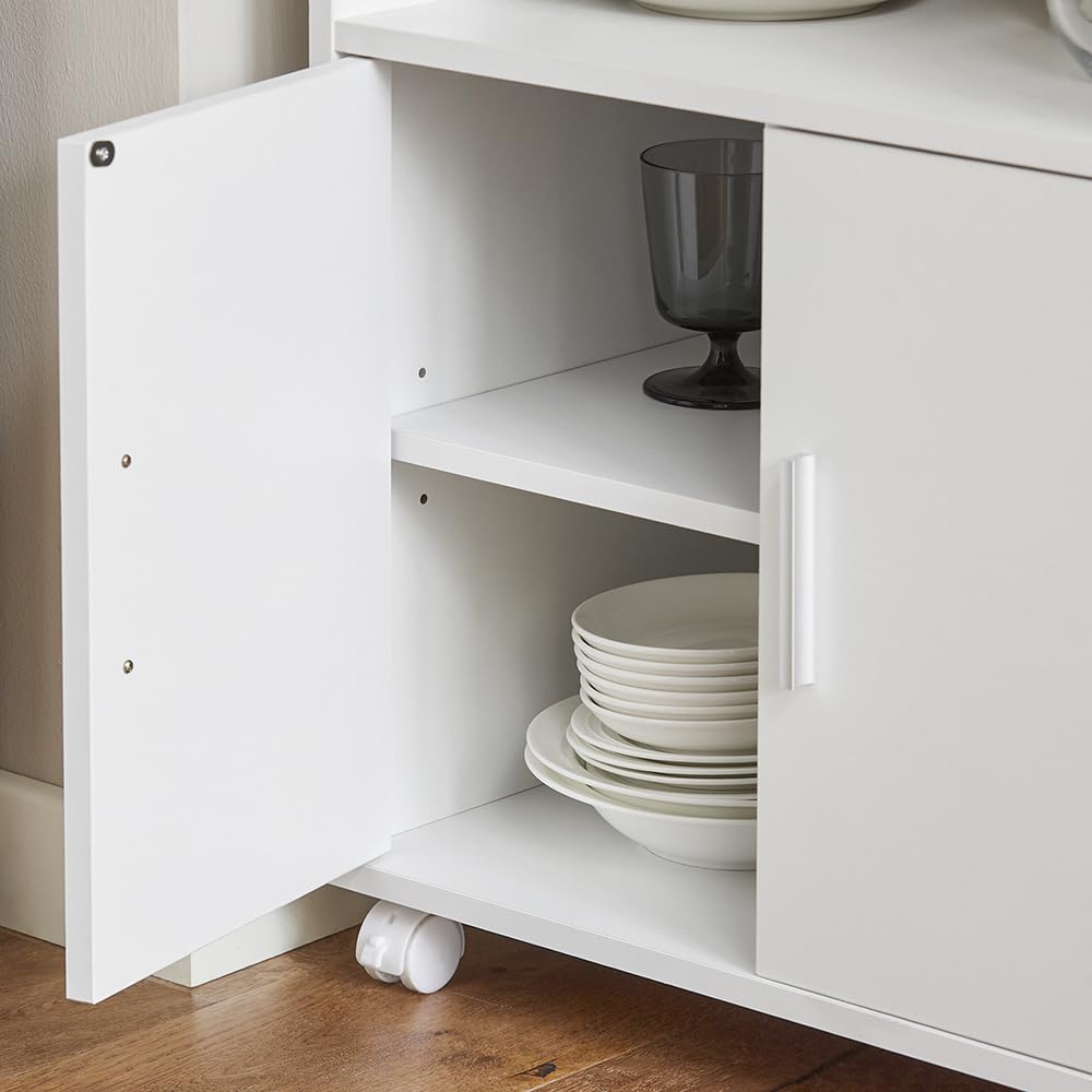 SoBuy Mobile Cucina Salvaspazio con Ante e Ripiano Regolabile – Carrello con Ruote Compatto per Microonde, Stampa o Caffè – Credenza Cucina Moderna Bianca 92x59x40 cm FRG241-W