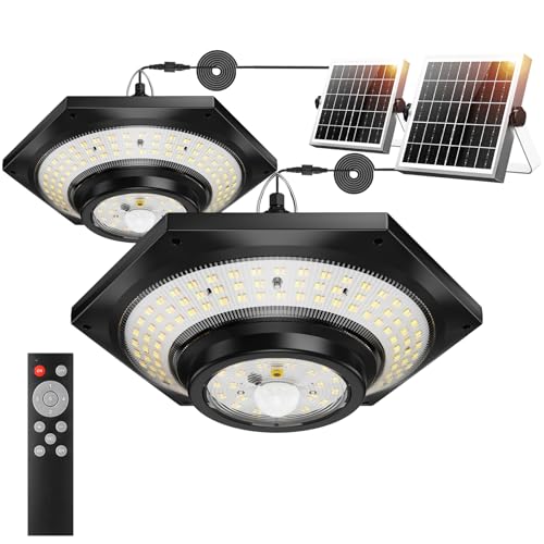 FabStyl Solar Shed Light Indoor Outdoor Motion Sensor with Remote Control, 228pcs LED 4000LM 3 Color Temperature 2700K/4500K/6500K Waterproof IP65 Pendant Light for Garage Garden Warehouse Parasol