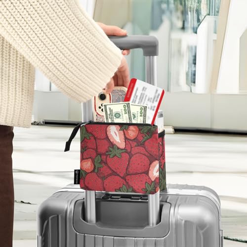 Image of Luggage Cup Holder for Suitcases Free Hands Suitcase Cup Holder Travel Luggage Drink Holder Portable Luggage Cup Caddy Bag Carrier with Handle Cartoon Red Strawberry