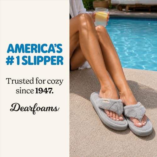 Image of Dearfoams Women's Melanie Thong Slide Memory Foam Terry Sandal Summer House Slippers