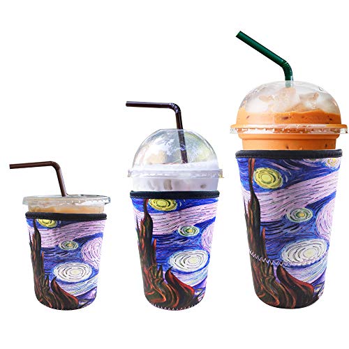 3 Pack Reusable Iced Coffee Sleeve | Insulator Cup Sleeve for Cold Drinks Beverages | Neoprene Cup Holder | Ideal for Starbucks, Dunkin Donuts & More (Starry Night)