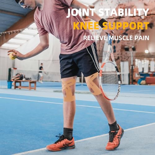 Image of Precut Kinesiology Tape for Knees, 20 Pcs - Knee Support & Stability, Knee Pain Relief Athletic Tape - Waterproof & Elastic, Breathable Hypoallergenic Latex-Free Tape, Beige