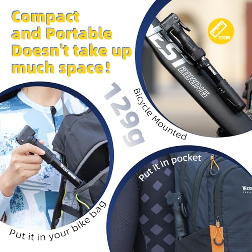 Image of Bicycle Pump Mini Bike Pump - Aluminum Alloy Cycle Pump for Presta & Schrader Valve, Portable Lightweight Bike Tyre Pump Fast Tyre Inflation Mini Air Pump for Mountain Road Bike Ball Pump