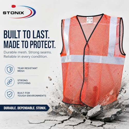 Image of STONIX Safety JacketFor Men Women With High Visibility Reflective Strips Industrial Construction Work breathable (PACK OF 5,10, ORANGE, GREEN) net Febric Material