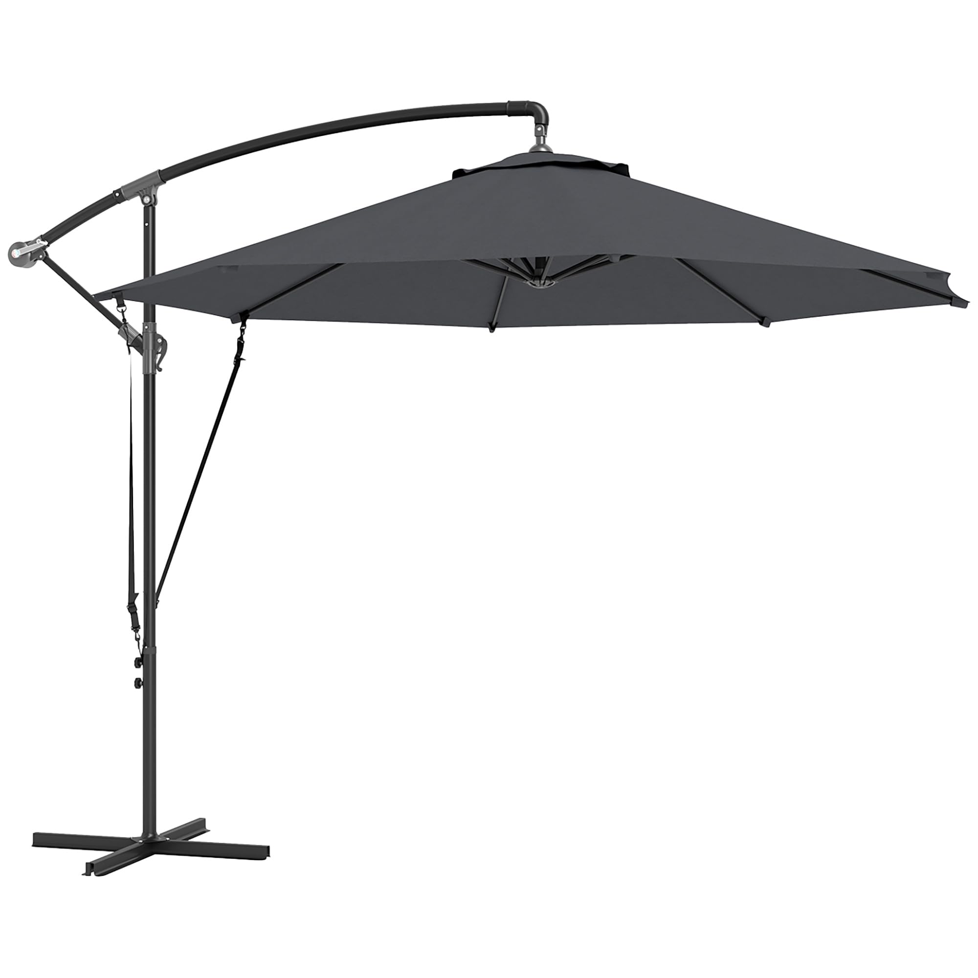 Outsunny Parasol Excéntrico Ø 290 cm Sombrilla de Jardín con Base Cruzada Manivela Funda para Sombrilla y Cuerda de Viento Anti-UV 50+ Sombrilla para Terraza Patio