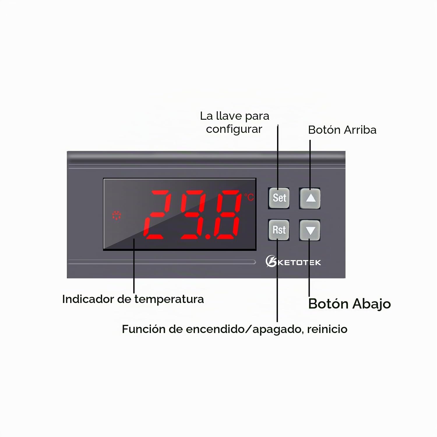 KETOTEK Controlador de temperatura -30℃~300℃, Digital Termostato Calefacción y Refrigeración con Sonda AC 220V 30A, 1 Relés Control de Temperatura para Incubadora Reptiles