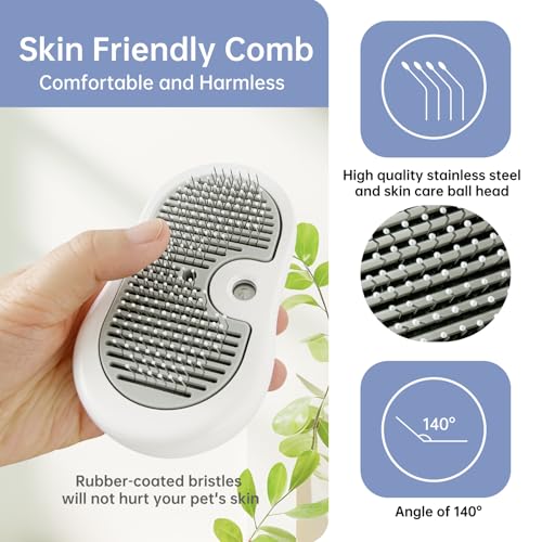 Image of Cat Brush for Shedding Rechargeable Cat Steam Brushes for Indoor Cats Self-Cleaning Pet Grooming Tool for Long and Short Hair Steamy Dog Comb Cat Deshedding Hair Brush, Grey