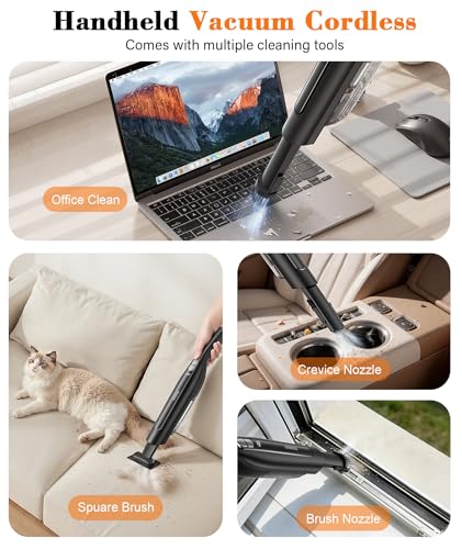 CUIOFREE Cordless Handheld Vacuum,24KPA Powerful Hand Held Vacuum,Portable Rechargeable Car Vacuum Cleaner with Brushless Motor,Charging Dock and Washable Filter for Car,Home,Office,Pet Pair,Black — view 3