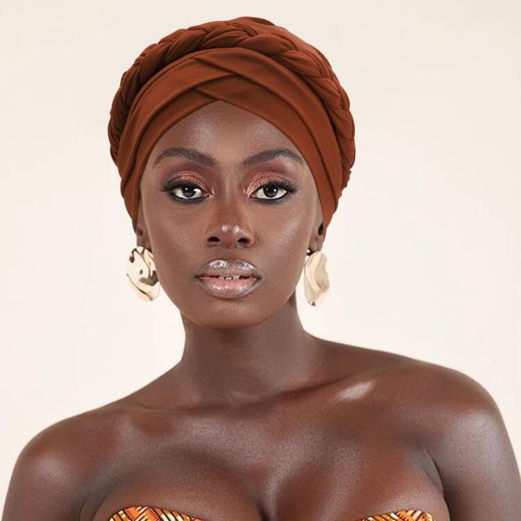 Image of DRESHOW Turban Pre-Tied Twisted Hat Thread African Head Wraps for Black Women Chemo Cancer Cap Braid Hair Cover