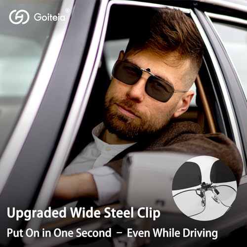 Goiteia Polarized Flip up Clip on Sunglasses over Prescription Glasses for Men Women-Upgraded No Blue Glare2