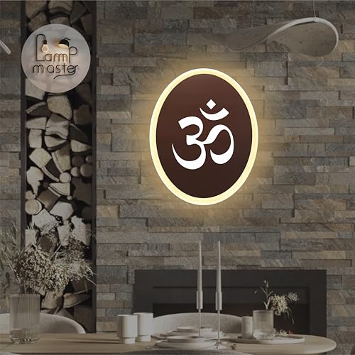 Image of Om Wall Light | LED Spiritual Wall Decor for Home Temple & Living Room Ideal for Puja Room | Warm White & White Glow | Rose Gold Mirror Acrylic | 23x18 cm