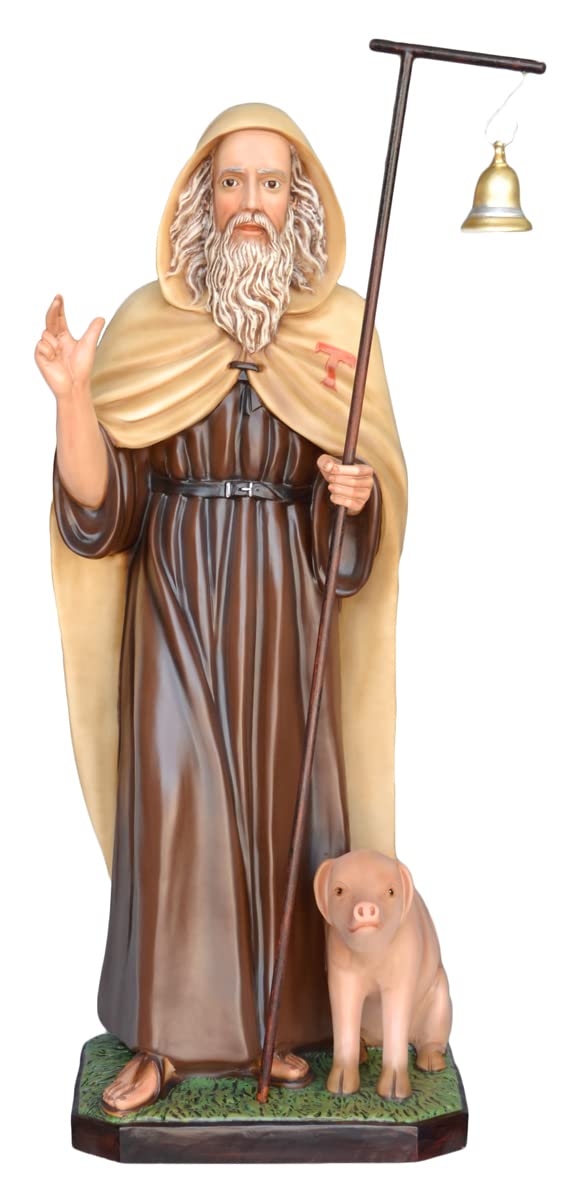 Generico Statua di Sant'Antonio Abate cm 130 in vetroresina, adatta per ambienti interni ed esterni, realizzata e dipinta a mano (occhi dipinti)