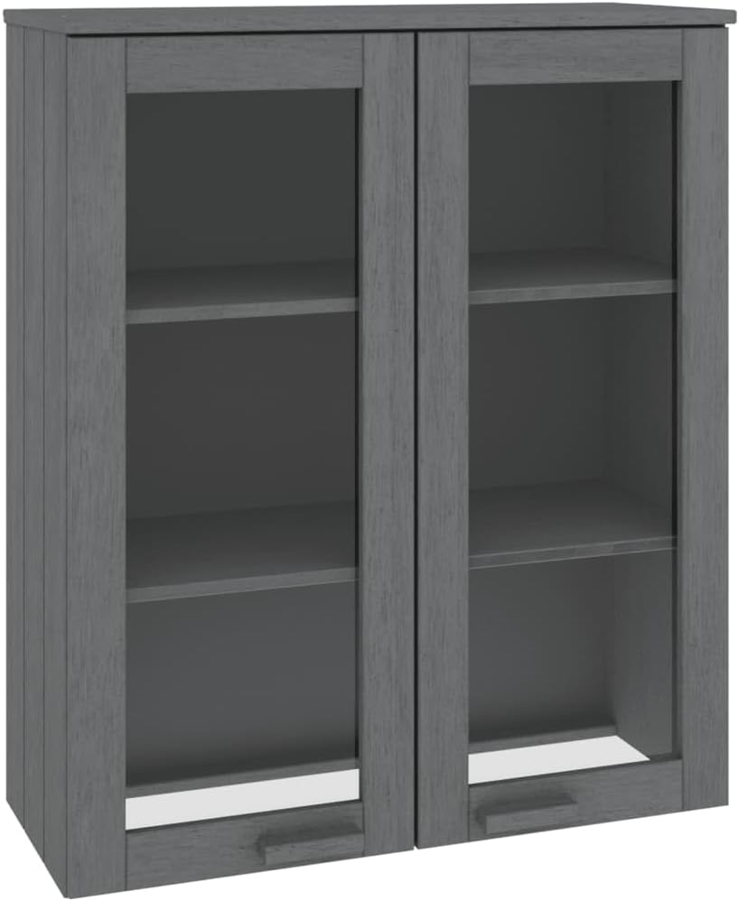 Solid Wood Pine Top for Highboard with Glass Doors and Three Shelves, Dark Gray 33.5"x13.8"x39.4" Cabinet Organizer for Decorative Storage