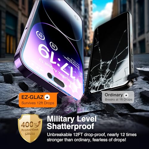 Image of EZ-GLAZ SHILD 4 Pack for iPhone 13 Pro Max Privacy Screen Protector[6.7 inch] With 2 Pack Camera Lens Protector, [Drop Protection] 9H Hardness Full Coverage Anti-Spy Tempered Glass Film, Easy to install