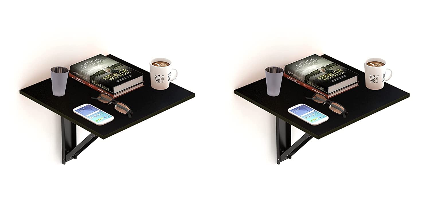 Wooden Wall Mounted Folding Coffee and Tea Table, Drop-Leaf Folding Bed Side Table and Study, Mini Laptop Table for Home, Living Room, Office Table Desk Workstation Side Desk, Brown(2pc)