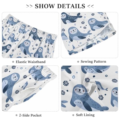 ALAZA Dolphin Leaf Colored Sea Lion Pajama Shorts Elastic Waist Casual Sleep Shorts with Pockets Size 6-143
