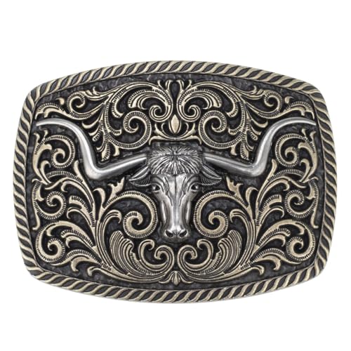 QinhBting Vintage Style Alloy Belt Buckle Western Cowboy Fashion 3D Engraved Bull Head Belt Buckles Holiday Gifts,Bronze