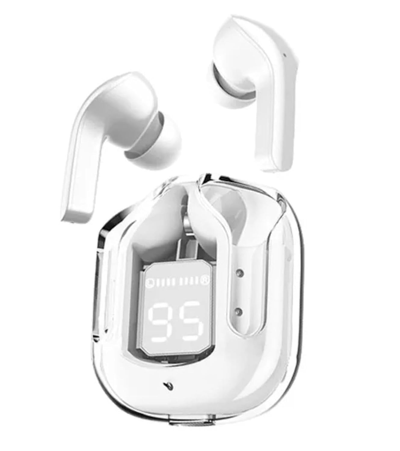 Wireless Ultrapods Earbuds - TWS Bluetooth 5.3 Earphones with Transparent Charging Case - LED Digital Display & Built-in Mic - Crystal Clear Aesthetic Earbuds for I Phone, Android & Gaming (White)-image-8