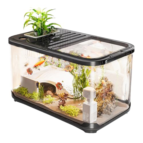SVCEQZE Aquarium Starter Set Belüftet - Fisch Aquarium Starterset | Schildkrötenbecken Mit Rampe Für Süßwasser Salzwasser Pflanzen Deko