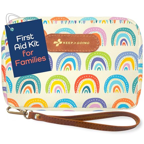 Image of KeepGoing Travel First Aid Kit for Kids – 130 Pc. for Car, Home, Purse, Diaper Bag & Backpack with Latex-Free Bandages - Mini First Aid Kit Travel Size TSA-Approved
