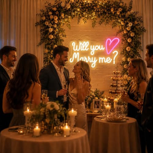 Image of Will You Marry Me Neon Sign, JGHTURIE Wedding Led Neon Signs for Wall Decor Bride Light Up Sign Proposal Engagement Backdrop Party Led Signs Gift for Girlfriend