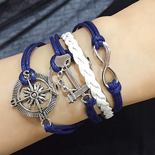 Infinity Anchor Compass Wrap Leather Bracelet for Men Women Navy Blue White Birthday Christmas Family3