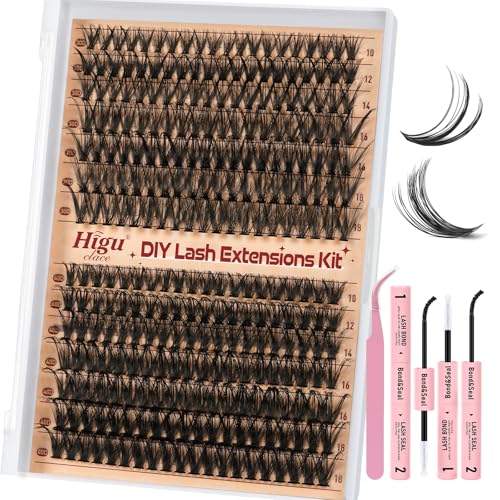 Higu clace Juego de extensiones de pestañas, 280 unidades, 30D + 40D, juego de extensiones de pestañas naturales, reutilizables, con adhesivo y sellador y aplicador (10 – 18 mm)