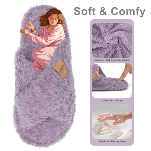 Image of GOEWY Fuzzy Open Toe Slippers for Women Cozy Memory Foam House Shoes Indoor | Cute Cross Band,Soft Faux Fur,Anti-slip Sole Outdoor,Machine-washable,Lightweight,Slip on Gifts for Women,Mom and Bridesmaid