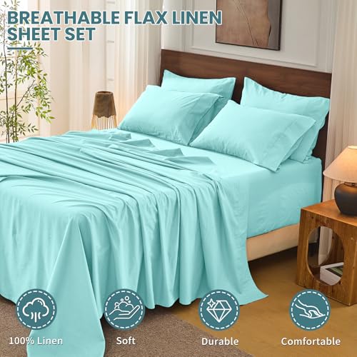 Image of Bedlifes 100% French Linen Queen Bedding Set - 18-24 inch Extra Deep, 4-Piece | Soft & Durable, Breathable & Cooling, Flax Linen Sheet, OEKO-TEX Certified, Moisture Wicking, Easy Care, Machine Washable