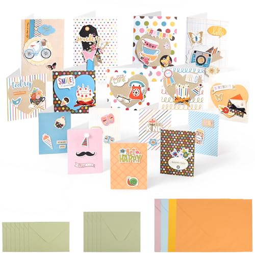 DIY Greeting Card Kit, Handmade Greeting Card Set Includes 16 Cards 16 Envelopes with Decoration Accessories, DIY Greeting Card Making Kits, Personalized Card Crafts for Kids Adults(green)