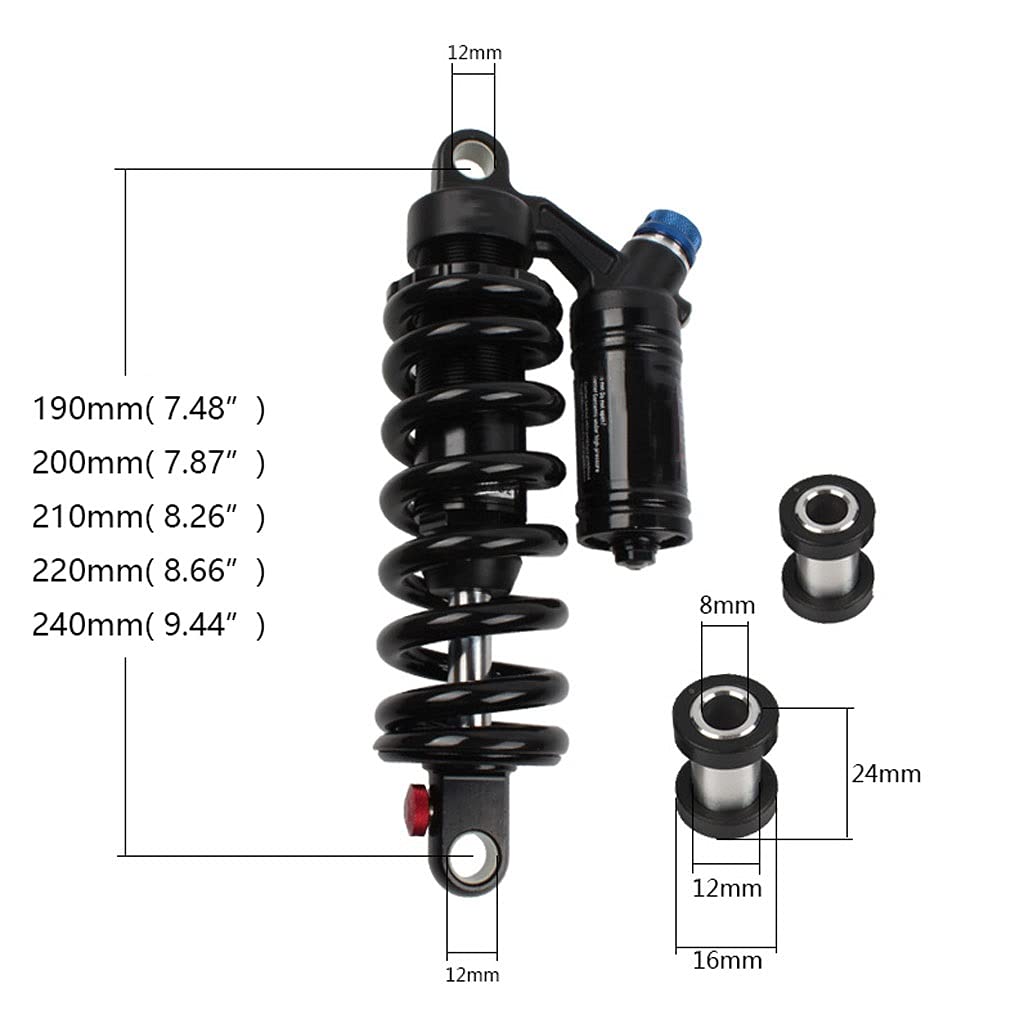 LvTu Mountain Downhill Bike Rear Shock Absorber 190/200/210/220/240mm, DH Air Hydraulic Coil Rear Spring 550lbs Shock (Size : 190mm/7.48 inch)