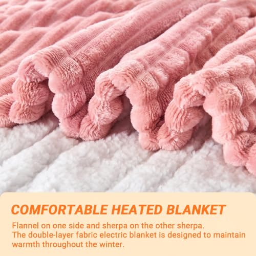 Image of Heated Blanket Electric Throw, Soft Flannel Heating Blanket with 8 Hours Auto Off 10 Fast Heating Levels Machine Washable Sherpa Heated Blanket with Overheating Protection