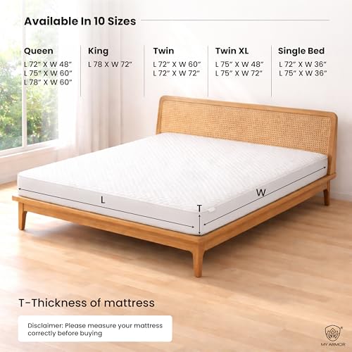 Image of My Armor Mattress Protector King Size | Waterproof Cotton Quilted Bed Protector King Size, 78x72 Inch | Breathable Noiseless Ultra Soft Fitted Cover with Elastic Skirting, 6.5x6 ft, White