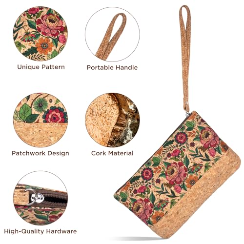 Image of boshiho Natural Cork Clutch Wristlet Wallet Cell Phone Card Holder Coin Purse Bag