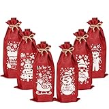 DERAYEE Sac à Bouteilles de Vin en Lin Bordeaux pour Noël 6PCS - Emballage Cadeau pour B...