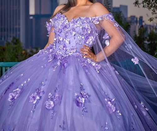 Asulla Off The Shoulder Prom Dress with Detachable Cape 3D Flowers Puffy Ball Gowns Sweet 15 16 Party Dress4