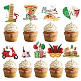 Deorfuy Italian Birthday Party Decorations - 36PCS Italy Pizza Cupcake Toppers Parties Decoration Buon Compleanno Cupcake Picks Decor Supplies