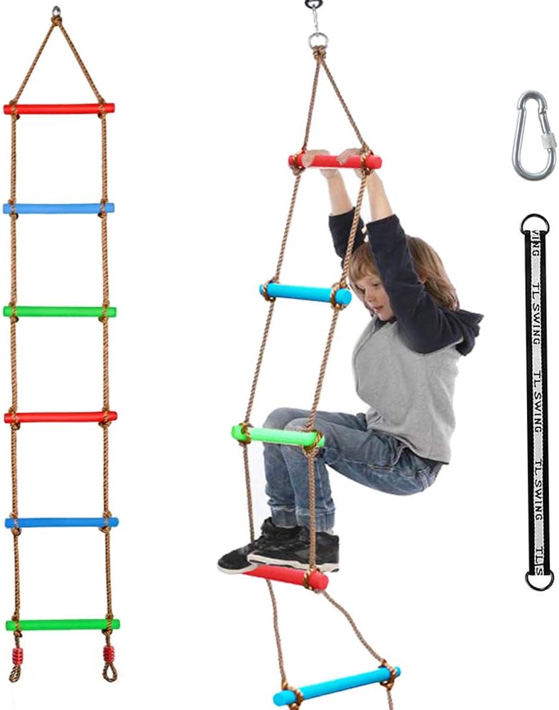 Climbing Rope Ladder Kids Tree Swing with Hanging Strap, Indoor and Outdoor Backyard Playground Play Swing Sets Climber Training Accessories Attachment