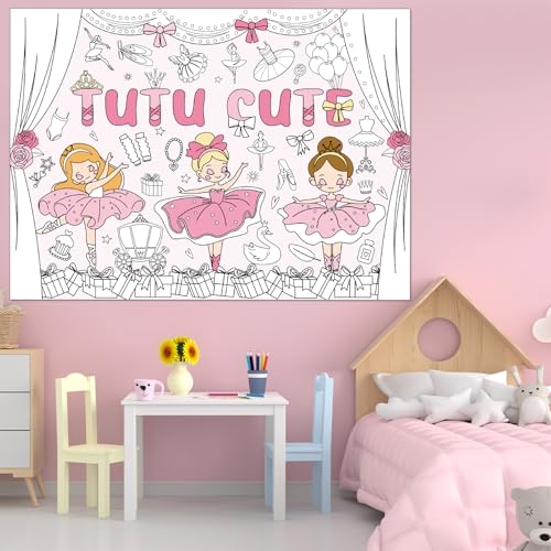 Image of Ballerina Coloring Poster for Kids Giant Dancing Girl Ballet Coloring Banner Large Drawing Tablecloth DIY Jumbo Ballet Painting Books for Gift Toy School Classroom Ballerina Birthday Party Decoration